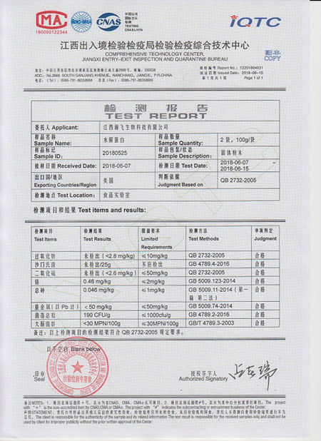 중국 Jiangxi Hanfei Biotechnology Co.,Ltd 인증